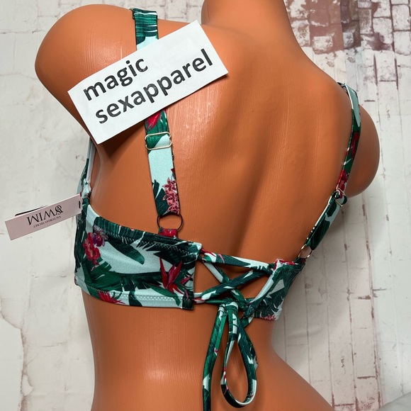 VS SWIM 38DDD FULL COVERAGE BIKINI TOP UNDERWIRE DEMI CUPS LACE-UP BACK TROPICAL - Picture 1 of 2